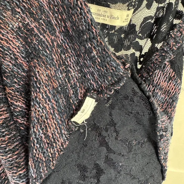Abercrombie & Fitch Lace Back Sweater Medium Marled Pink‎ Navy V Neck - Image 4