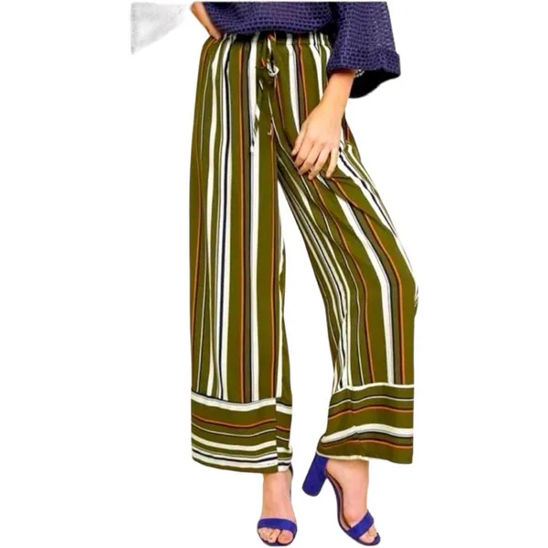 Womens Umgee Wide Leg Striped Pallazo Cropped Drawstring Pull-On Pants - Sz S - Image 2
