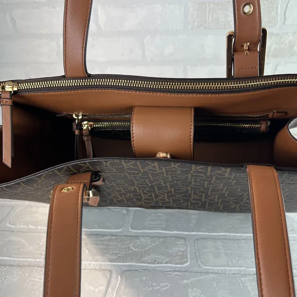 Calvin‎ Klein Signature Tote Shoulder Bag Brown CK Monogram Print Brown Leather - Image 8