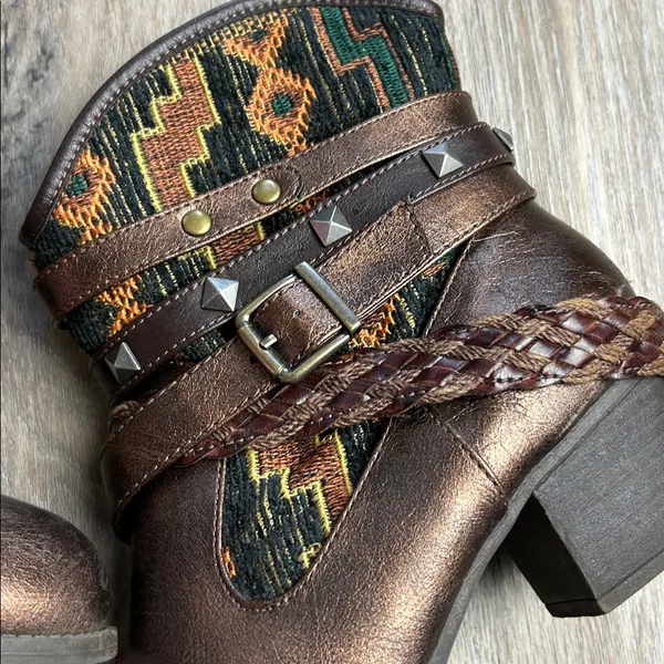 BKE/Buckle “Pluto” Bronze Ankle Boots with Patterned Fabric Size 8.5 - Image 4