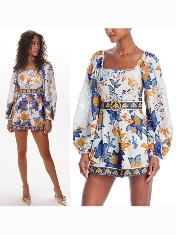 Farm Rio Romper M NWT Summer Flowers Off-White Floral Resort Trendy - Image 2