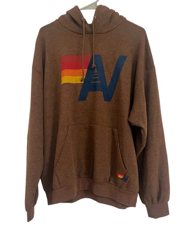 Aviator Nation Logo Pullover Relaxed Hoodie Chocolate Unisex Californian Size L - Image 3