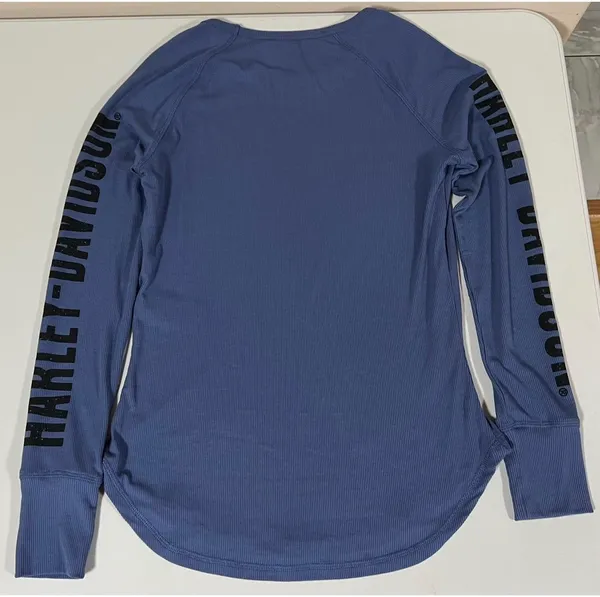 Harley Davidson Blue Periwinkle Logo Graphic Long Sleeve T-Shirt Top Tee Size S 🏍️✨ - Image 6