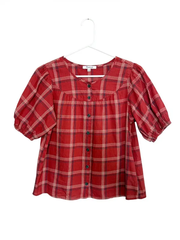 Madewell Red Plaid Prose Shirt XS - Image 2
