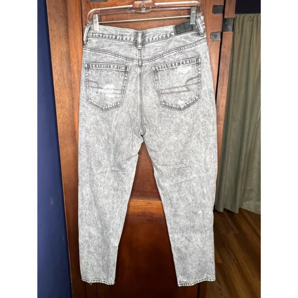 American Eagle Mom Jeans High Rise Distressed Gray Acid Wash Alternative Y2K 8 - Image 4