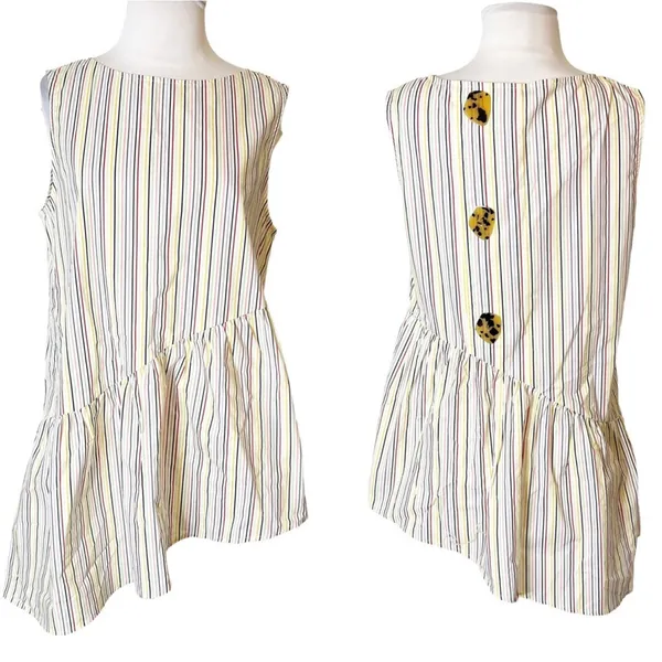 Crosby by Mollie Burch striped‎ asymmetrical top tortoise button back sz M - Image 2