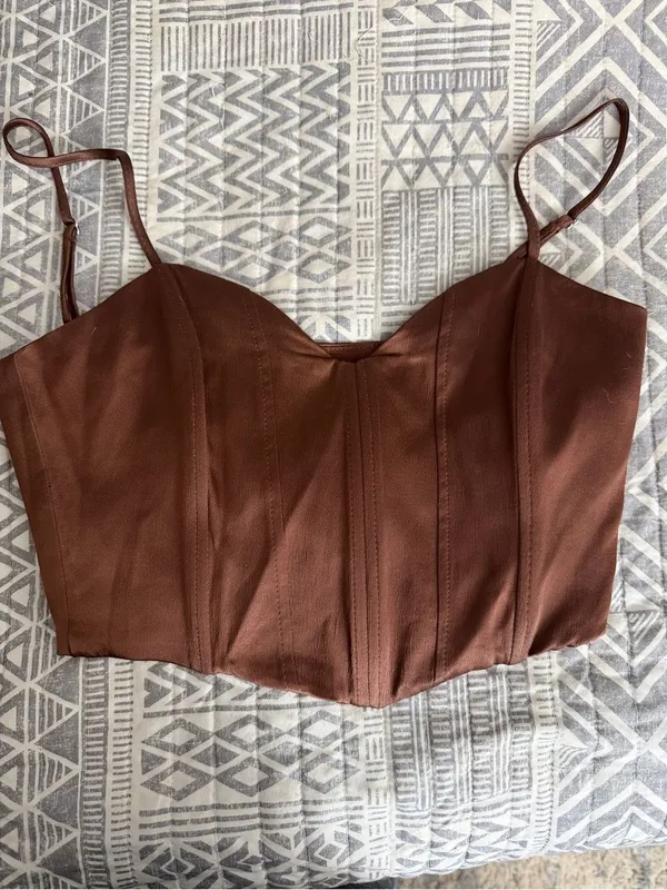 Zara Brown Corset Cami Top Women’s Medium Side Zip Adjustable Straps - Image 5