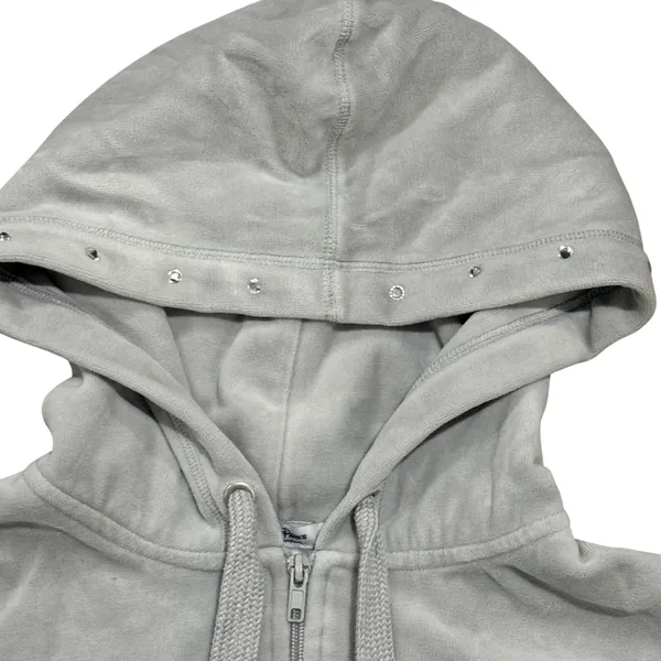 Disney Parks Disneyland Minnie Mouse Velour‎ Rhinestone Zip Up Hoodie Gray XL - Image 3