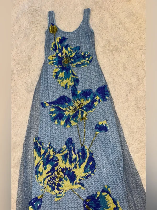 NEW HELSI Jackie Floral Beaded Baby Blue Gown Sz L - Image 5
