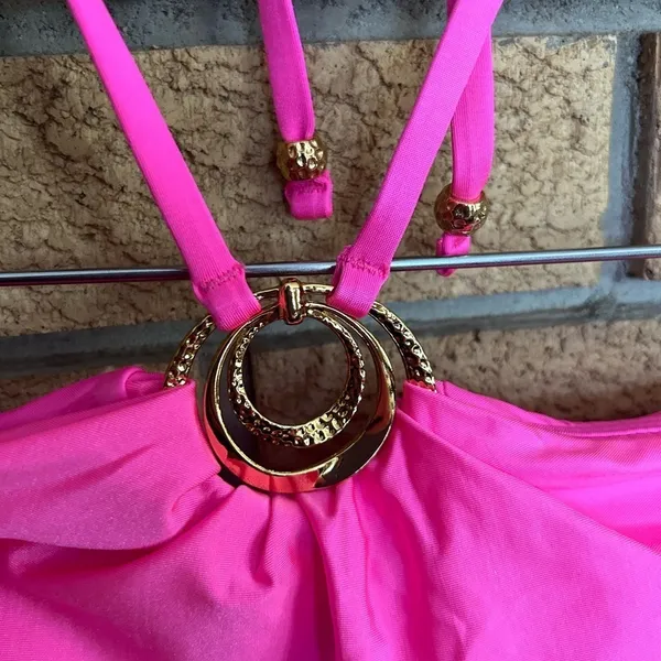 SUNSHINE 79 Sunshine Solids High Neck One Piece Gold Hardware Electric Pink Sz 4 - Image 4