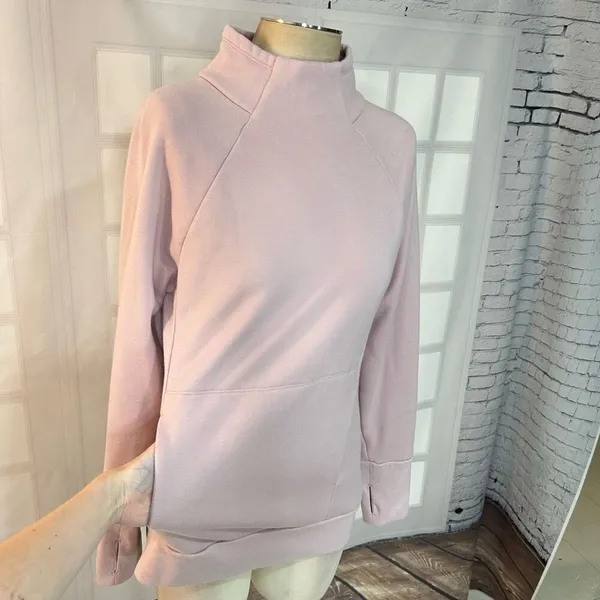 🔥5/$25 sale🔥 Fabletics Light Pink Cowl Neck Sweater w Large Front Pocket Size S - Image 2