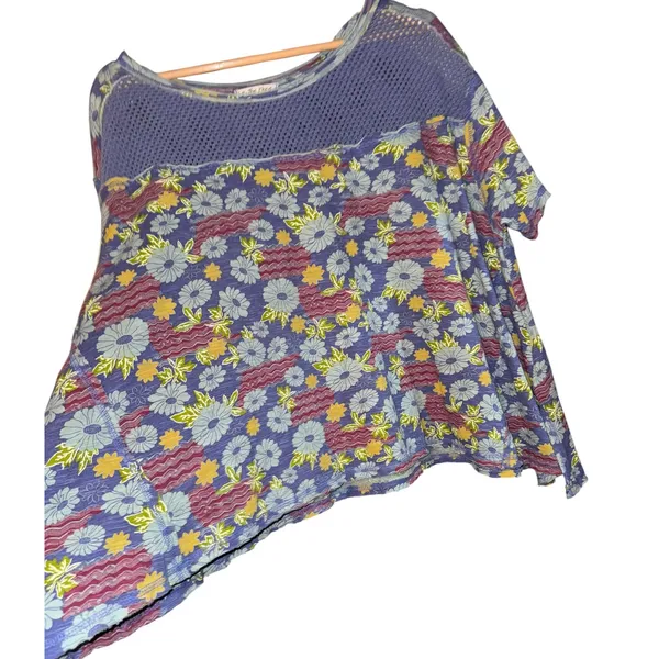 Free People Beach Dreaming‎ Floral Top Women's Small Boho Mesh Oversized Retro - Image 4
