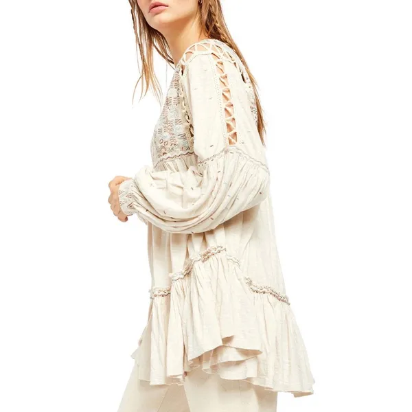 Free People Much Love Tunic Top Women S Salt Beige Boho Embroidered Crochet‎ New - Image 3