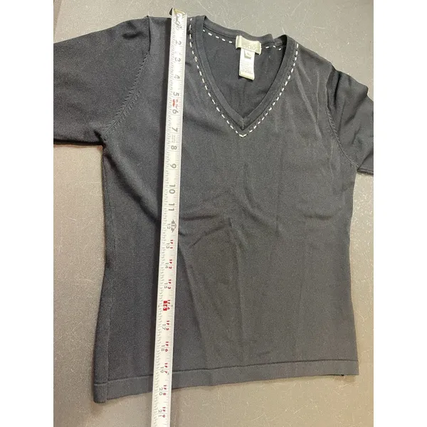 VTG Escio Black Stretchy Silky Nylon Knit Top Womens S Y2K 2000s Career Office - Image 7