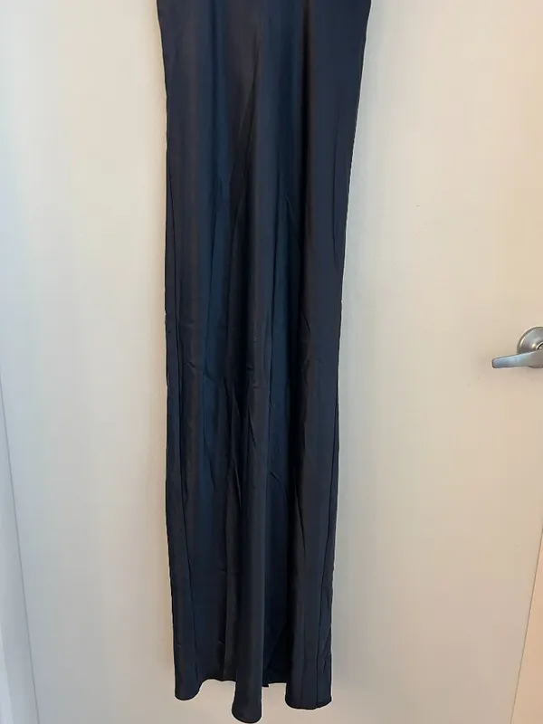 Here Comes the Sun Lace Bodice Satin Maxi Dress Gown in Navy Blue Size S NWT - Image 6