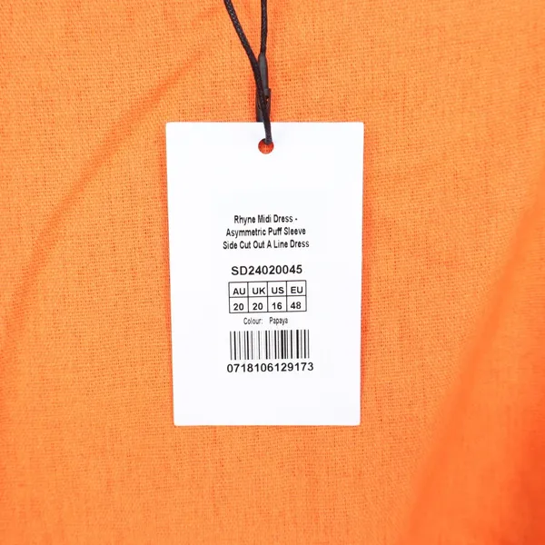 Showpo Rhyne Midi Dress Papaya Orange Asymmetric Puff Sleeve Cut Out US 16 NEW - Image 7