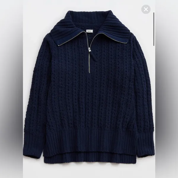 Aerie Cable Car ¼ Zip Sweater Navy Blue Oversized Knit Pullover Size XS NWOT - Image 5