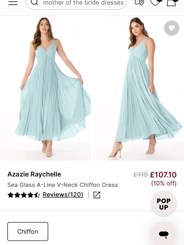 Azazie Sea Glass Raychelle Pleated V-Neck Chiffon Maxi Dress | Size 6 - Image 2