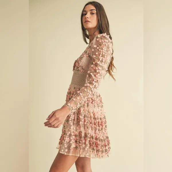 Floral Embroidered Pink Dress - Image 7