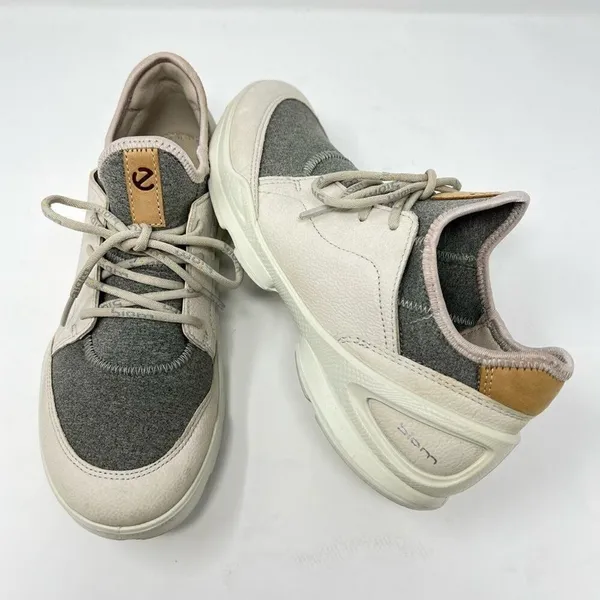 ECCO Biom Street Lace Gravel Wild Dove Gray and Cream Leather Sneaker Size 6.5 - Image 11