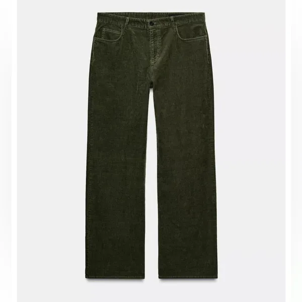 Zara NWT ZW COLLECTION corduroy dark green pants - Image 6
