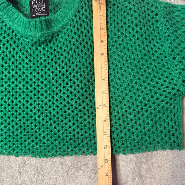 Green Open Knit Cropped Fishnet Sweater Size L See Through‎ Layering Festival - Image 10
