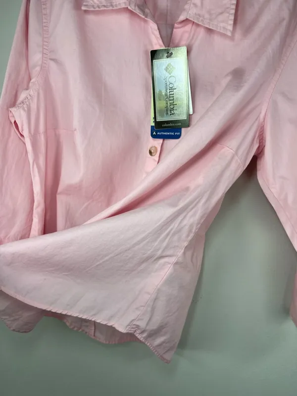 Columbia Bayview 3/4 Sleeve Button-Up Shirt Pink Split Cuff Outdoor Office NEW M - Image 8