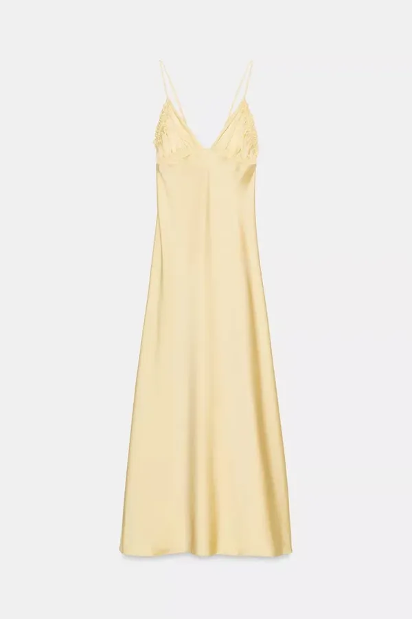 Zara Satin Slip Butter Yellow Maxi Flowy Summer Dress - Image 4