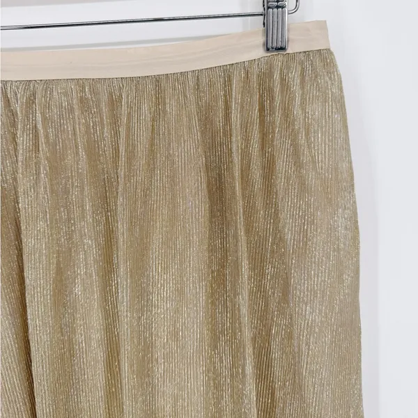 Lavand Gold Shimmer Pleated Midi‎ Skirt Metallic Pleated Sheer Lined Sz L - Image 2