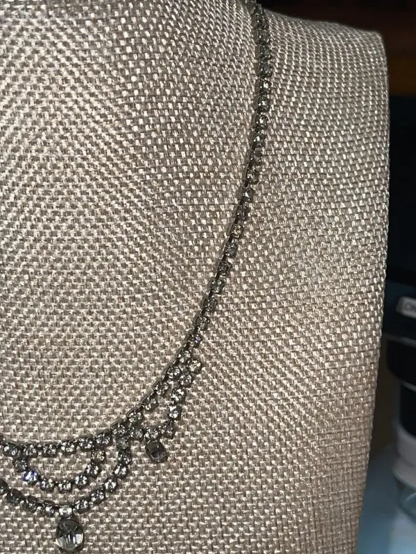 Vintage 50s 60s Rhinestone Choker Swag Drop Necklace - Image 4
