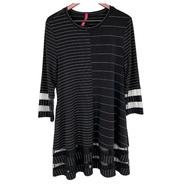 IC by Connie K Black Stretchy Wearable Art to Wear Dress Artsy Striped Size 2X - Image 2