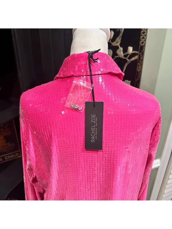 Rachel Zoe Hot Pink Sequin Button-Down Top (Size S, NWT) - Image 7