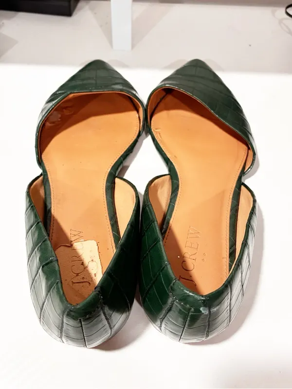 J. Crew Croc-Embossed Pointed Slip-Ons in Academic Green Size 7 - Image 4