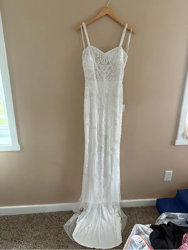 Lulus Momentous Love White Beaded Bustier Mesh Mermaid Maxi Dress Size Medium - Image 5