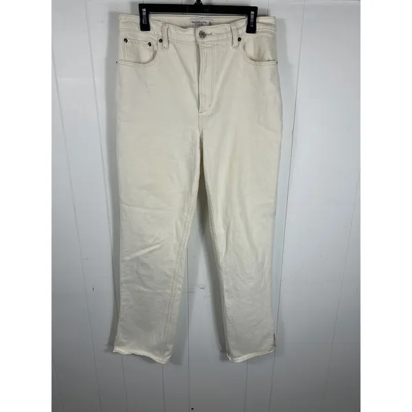 Abercrombie & Fitch 90's Straight Ultra High Rise Off White Jeans in Size 31/12R - Image 3