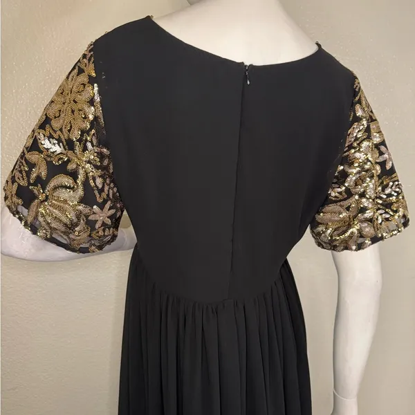 Stevie Hender Formal Line Maxi Formal Dress Black Color Gold Lace Size L. I#89 - Image 7