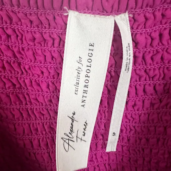 Alexandra Farmer for Anthropologie Smocked Pink Floral Mini Dress Small Petite - Image 9
