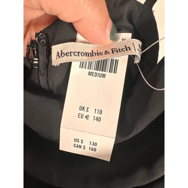 NWT Abercrombie & Fitch Midi Dress Womens M Black Ruched Cowl Neck Asymmetrical - Image 6