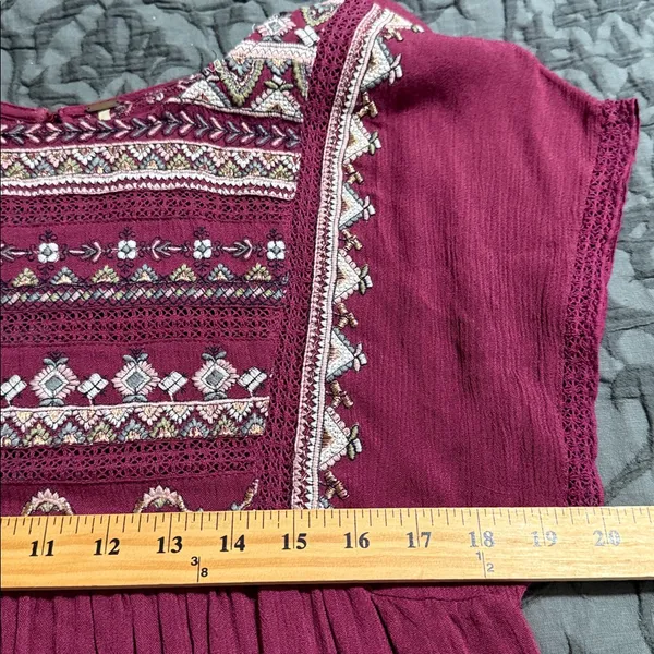 Free People Women’s Size S Sunrise Wanderer Mini Boho Embroidered Dress Plum - Image 9