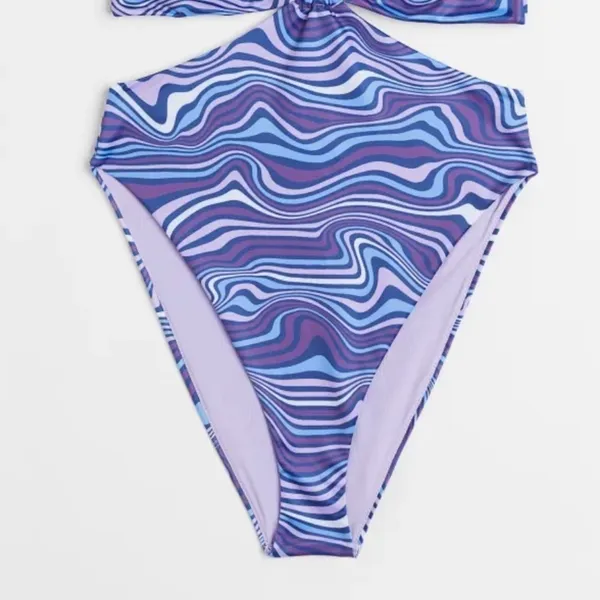 H & M Hi Leg Cut Out Swimsuit Purple Bikini Tankini Size‎ Large NWT - Image 6