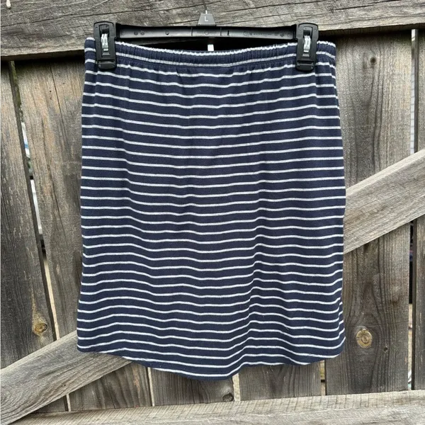 Striped Knit Mini Skirt - Navy Blue and White, Drawstring Waist, Casual - Image 5