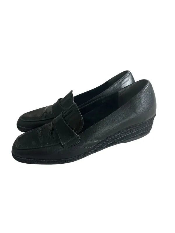 ANDRE ASSOUS Black Leather Low Loafers Wedges Size 8.5 - Image 5