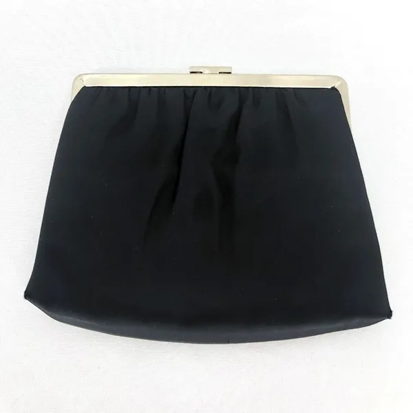 Vintage Ande Black Satin Silver Detail & Chain Clutch Formal Prom Dress Night - Image 2