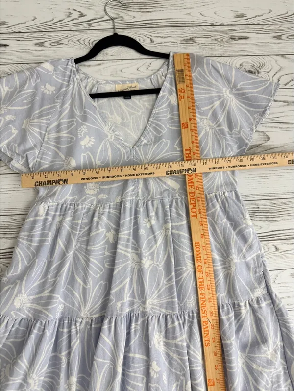 Universal Thread Womens XS Blue Floral Linen Blend Tiered Mini Dress Cottagecore - Image 11