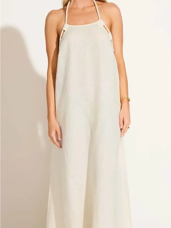 Vitamin A Avery Halter Dress - Oatmeal EcoLinen. 100% linen - Image 9