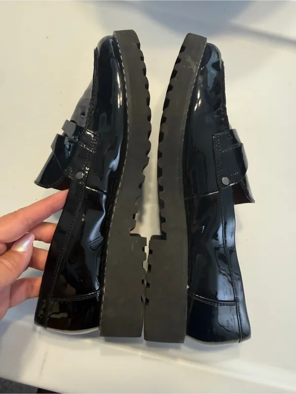 Franco Sarto Womens Black Patent Leather Penny Loafers Size 9 - Image 6