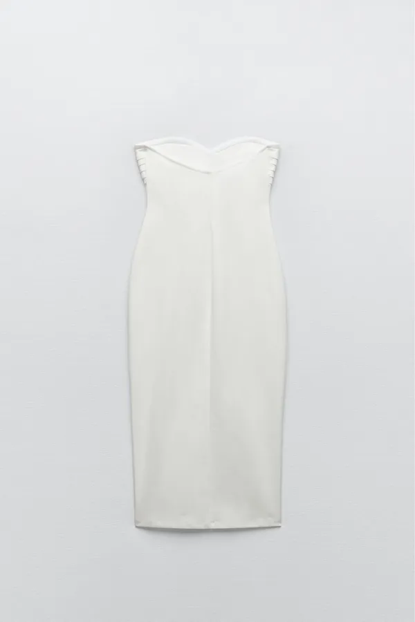 Zara midi bodycon dress sleeveless white wedding coctail party - Image 9