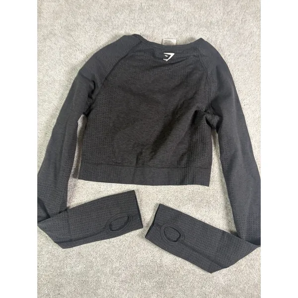 GymShark Crop Top Womens S Black Seamless Crop Long Sleeve Shirt - Image 7