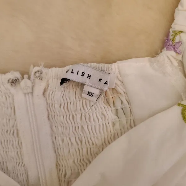 English Factory White Puff Sleeve Embroidered Floral Peplum Top - Image 3