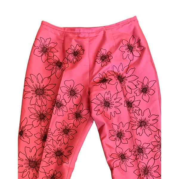 Jade Silk Pants Womens Size 4 Floral Embroidered Pink Scalloped Hem Lined Boho - Image 11